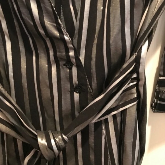Silver and black stripe top with tie waist - Picture 5 of 6